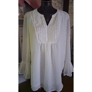 Chic White Polka Dot Blouse with Ruffled Sleeves